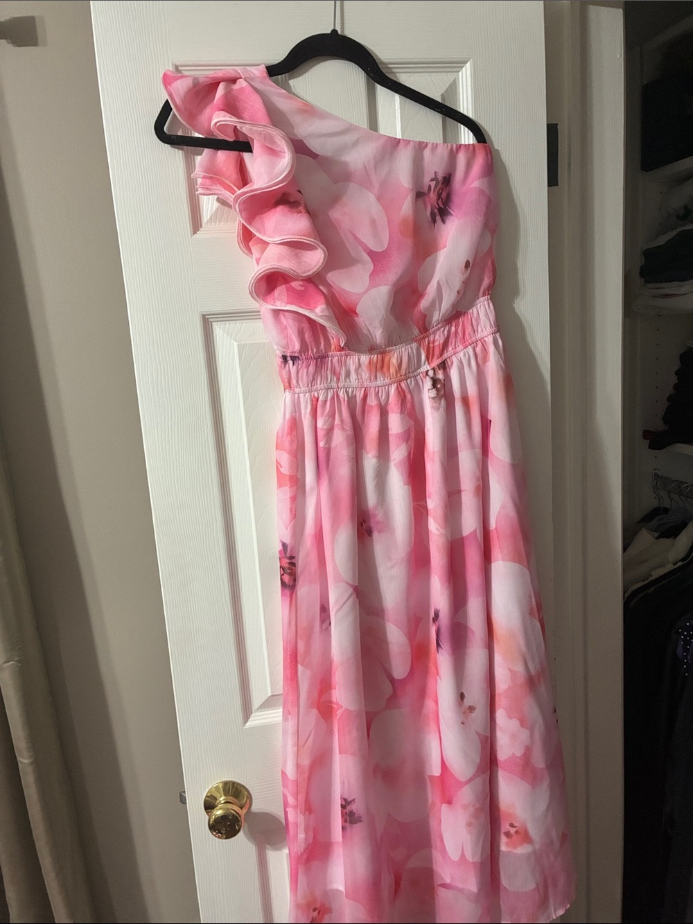 Girls One-Shoulder Pink Floral Dress